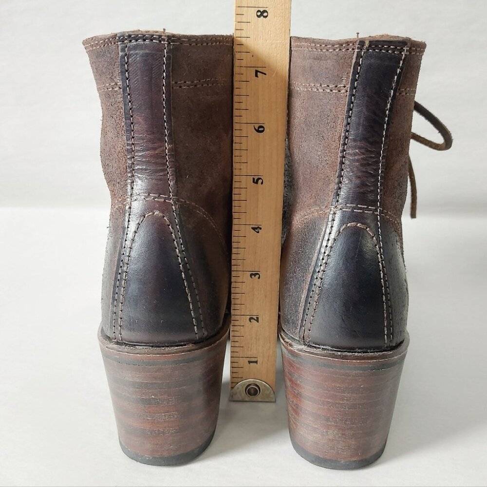 Frye Sabrina 6G Laceup Combat Boots 5.5 M Dark Brown Rugged Chunky Block Heels - Picture 6 of 13